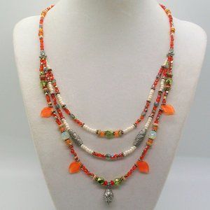 Triple Strand Bohemian Style Beaded Necklace